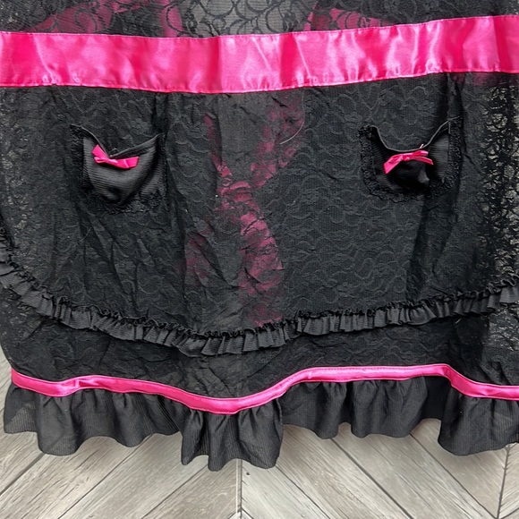 Cacique Pink Ribbon and Black Lace Babydoll Lingerie 26/28 - Picture 3 of 7